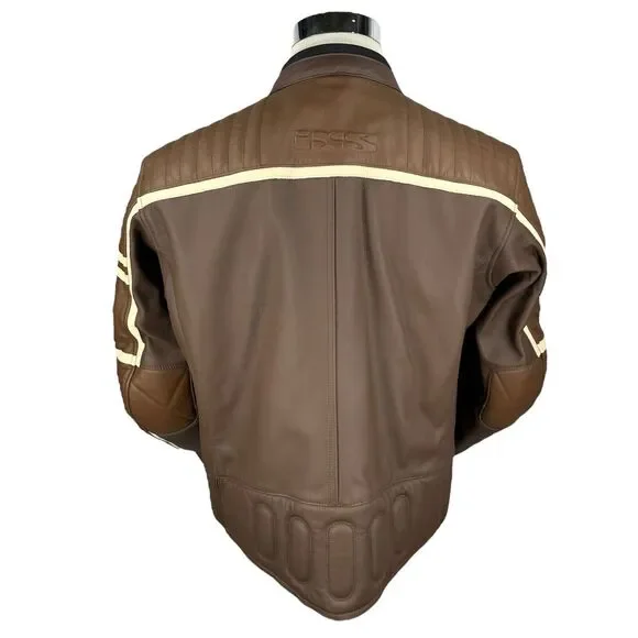 iXS Curtis Motorcycle Jacket Mens 44 Moto Brown Leather Biker Zip